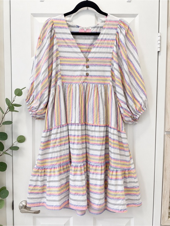 Label Of Love Dresses & Skirts - Label of Love XL Striped Tiered Midi Dress Puff Sleeve Coastal Boho